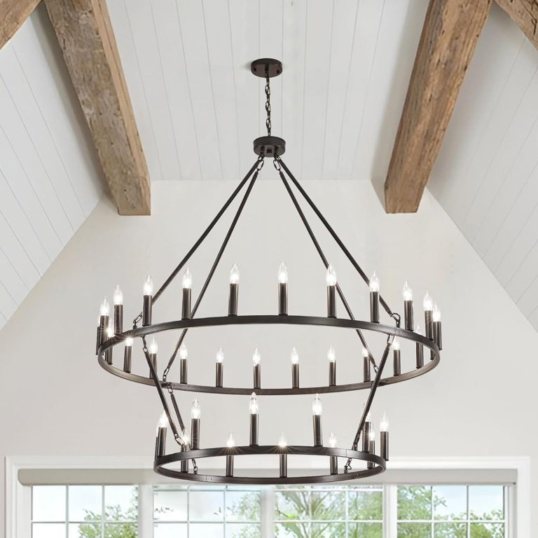 2 Tiers 48 Inch Black Wagon Wheel Chandelier, 36 Lights E12 Bulb Base Extra Large Farmhouse Indus... | Walmart (US)