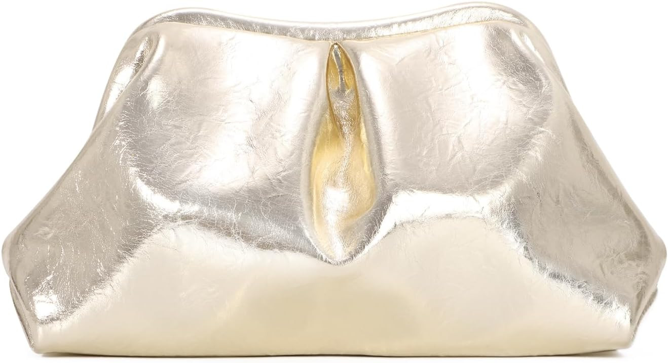 Oweisong Soft Leather Clutch Purse for Women Silver Cloud Evening Handbag Ruched Dumpling Bag for Vacation Party | Amazon (US)