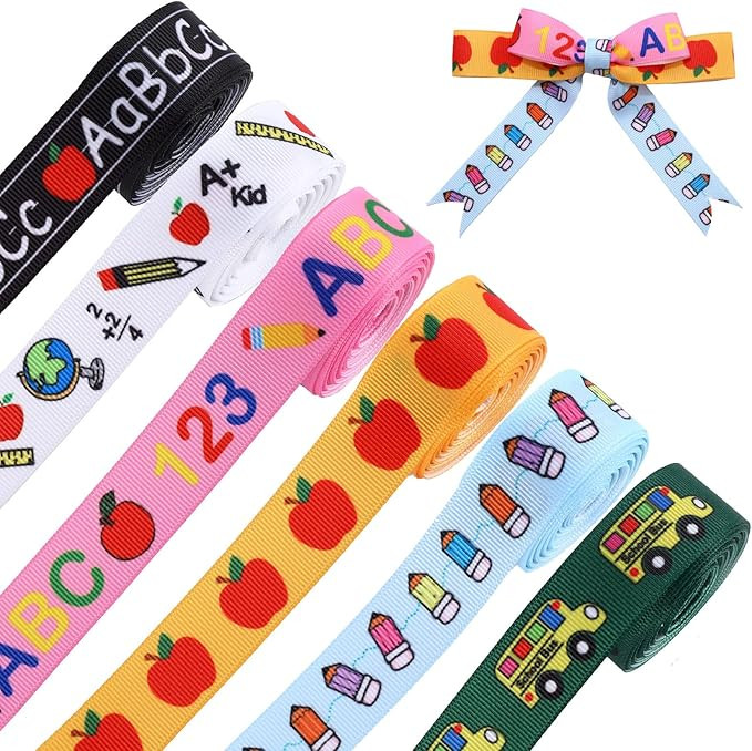 Whaline 6 Rolls Back to School Grosgrain Ribbon 30 Yards School Teacher Themed Ribbon School Bus ... | Amazon (US)