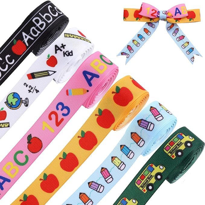 Whaline 6 Rolls Back to School Grosgrain Ribbon 30 Yards School Teacher Themed Ribbon School Bus ... | Amazon (US)