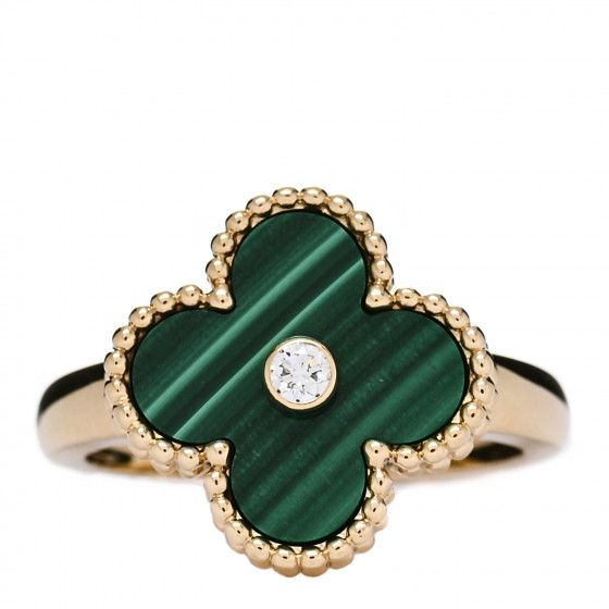 VAN CLEEF & ARPELS 18K Yellow Gold Diamond Malachite Vintage Alhambra Ring 53 6.5 | FASHIONPHILE | Fashionphile