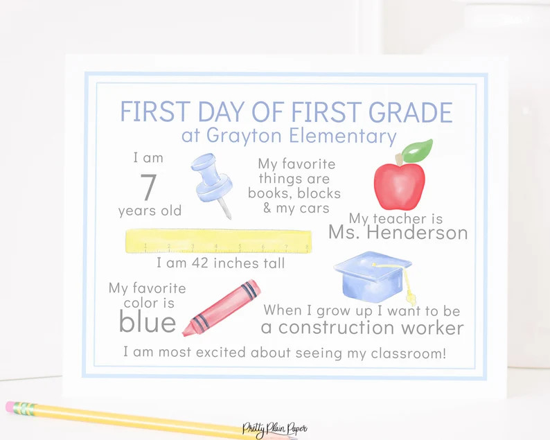 Watercolor First Day of School Sign | Fill-in the Blank 1st Day of School Sign | Printable & Edit... | Etsy (US)