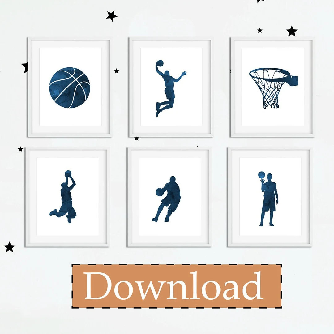 6 Basketball Prints, DIGITAL DOWNLOAD, Basketball Pictures, Downloadable, Navy Sports Wall Art, K... | Etsy (US)