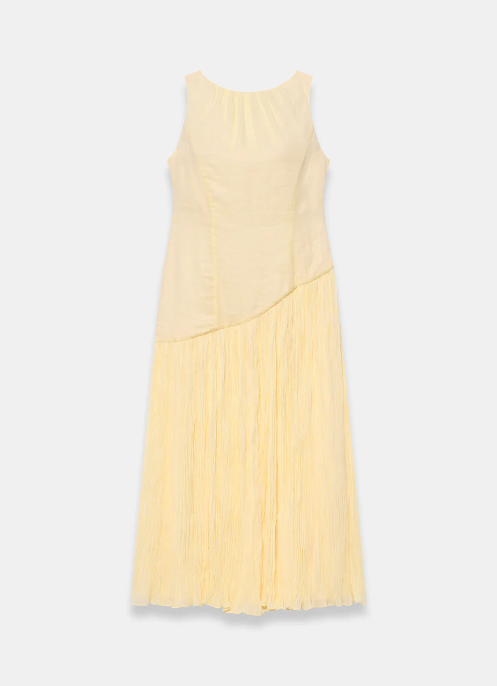 Yellow Crinkle Drop Waist Midi Dress | Mint Velvet