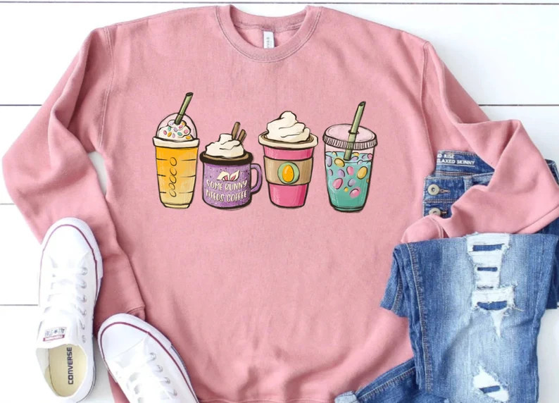 Easter Coffee Sweatshirt Womens Cute Easter Shirt Coffee | Etsy | Etsy (US)