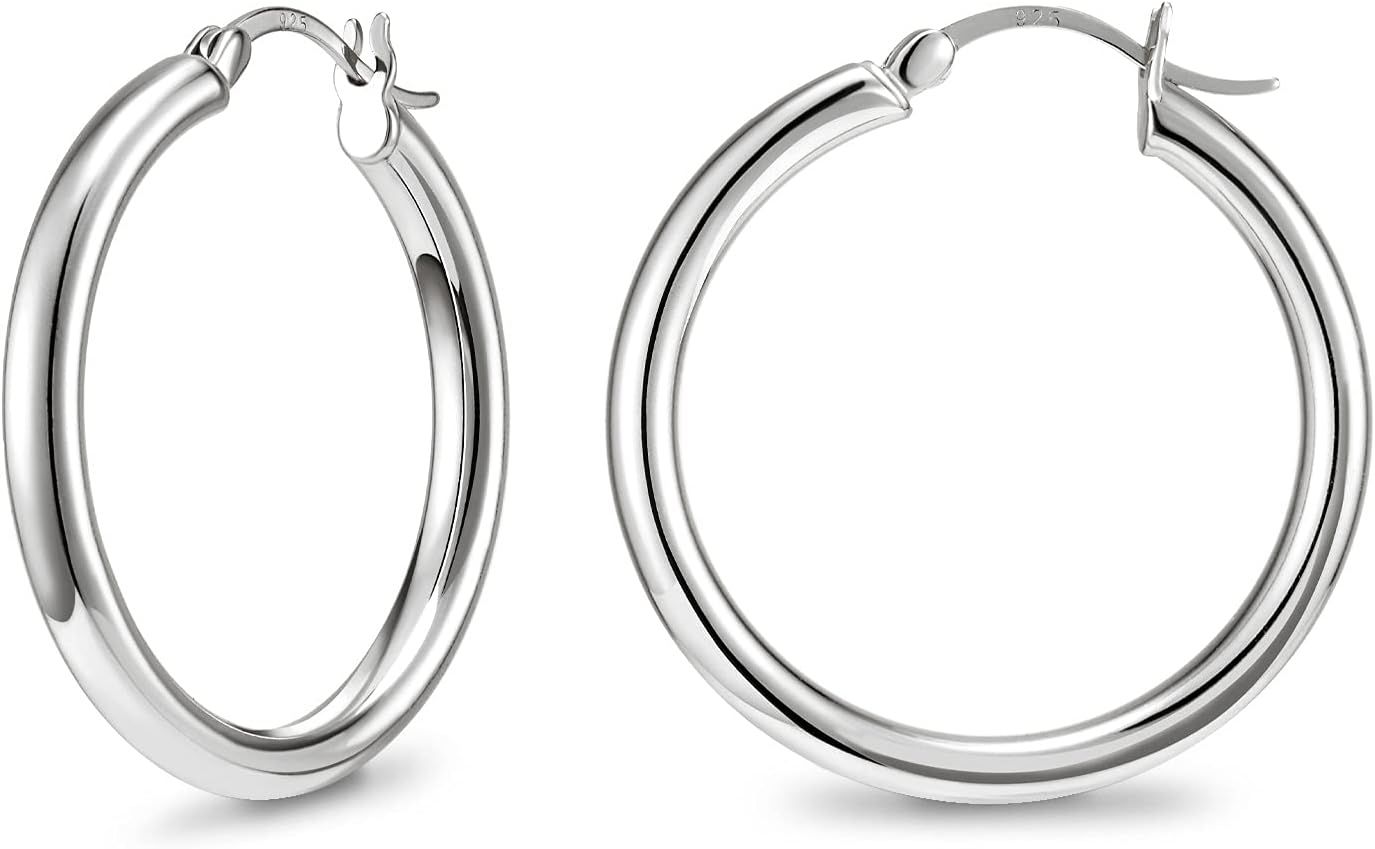 SWEETV 925 Sterling Silver Hoop Earrings-Chunky Huggie Earrings for Women, Diameter 25/30/40/50MM | Amazon (US)