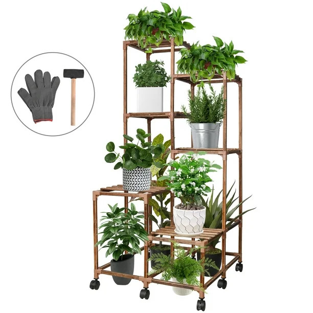 11 Tier Wood Plant Stands, 47" Tall Multi-tier Plant Shelf Flower Rack for Balcony Lawn Patio Dec... | Walmart (CA)