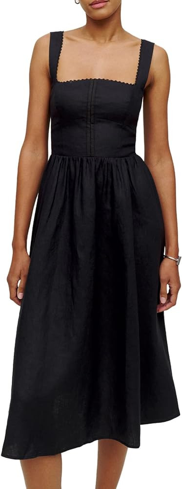 Women Midi Dress for Women Summer Sleeveless Square Neck Low Cut Backless High Waist A Line Flowy... | Amazon (US)