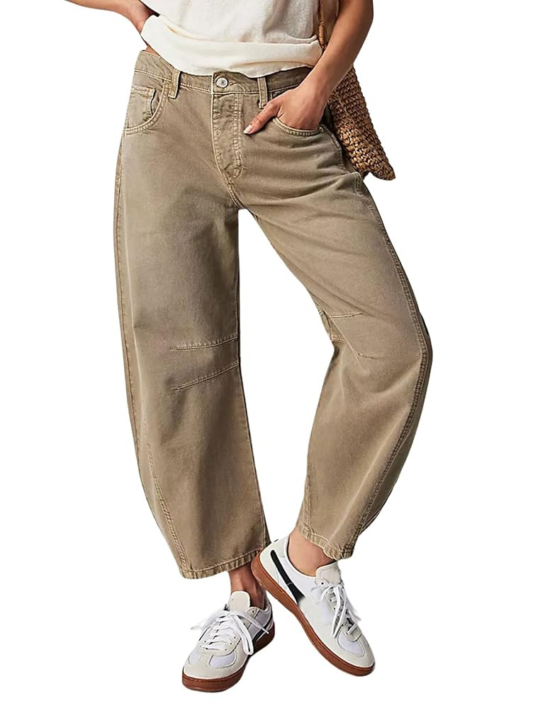 Womens Baggy Boyfriend Jeans Vintage Wide Leg Mid Rise Barrel Denim Ankle Pants Cropped Jeans | Amazon (US)