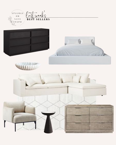 Best sellers. Home furniture. Cloud couch dupe. Cloud sectional dupe. White bed. Cloud bed dupe. Accent chair. Accent table. Side table. Hexagon rug. Modern rug. Ruffled bowl. Fluted marble bowl. Black dresser. Oak wood dresser. Black side table. Drum side table.  Modern dresser. 

#LTKsalealert #LTKhome