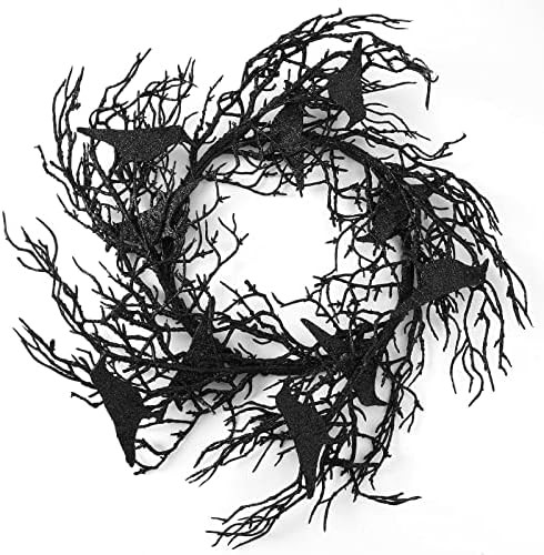 14 Inches Black Halloween Wreath, Black Glitter Crow Wreath Halloween Door Wreath with Glitter Cr... | Amazon (CA)