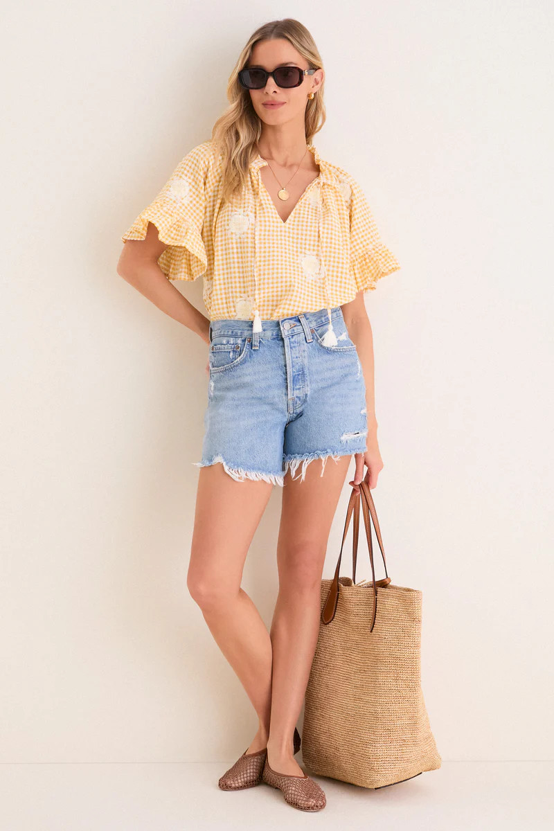 Honey Gingham Embroidered Gingham Cassis Top | Tuckernuck (US)