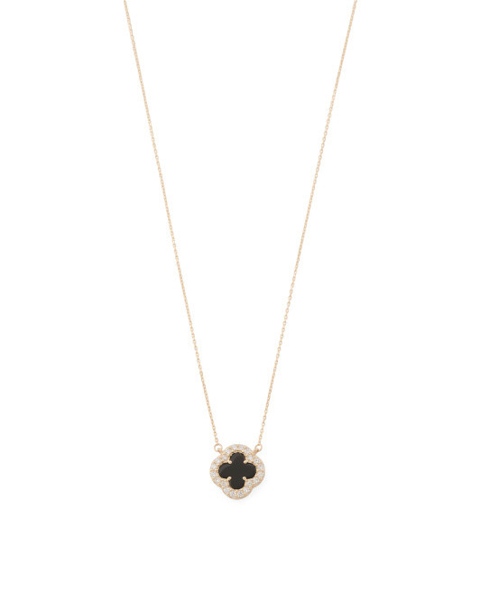 14kt Gold Black Onyx And Cubic Zirconia Clover Necklace | TJ Maxx