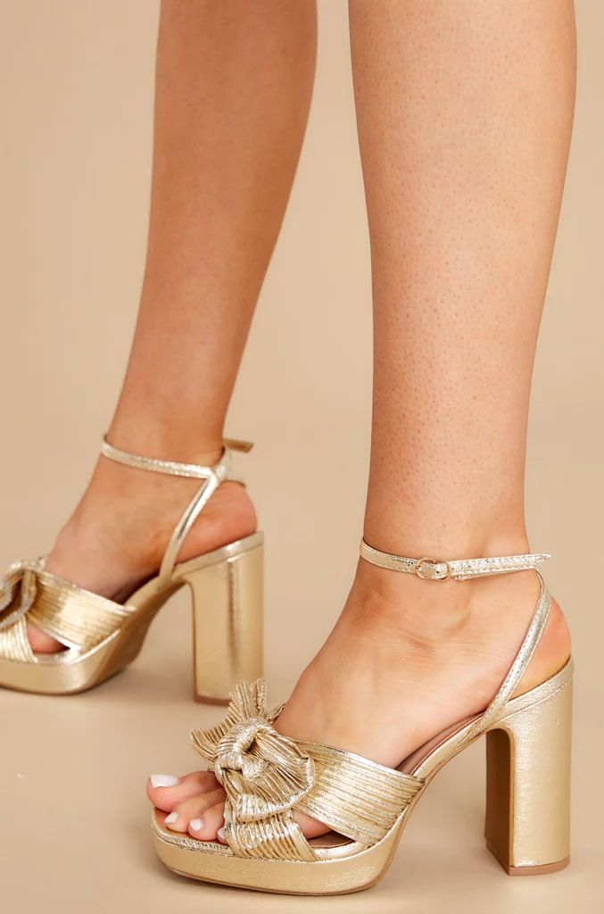 Trophy Moments Gold Ankle Strap Heels | Red Dress 