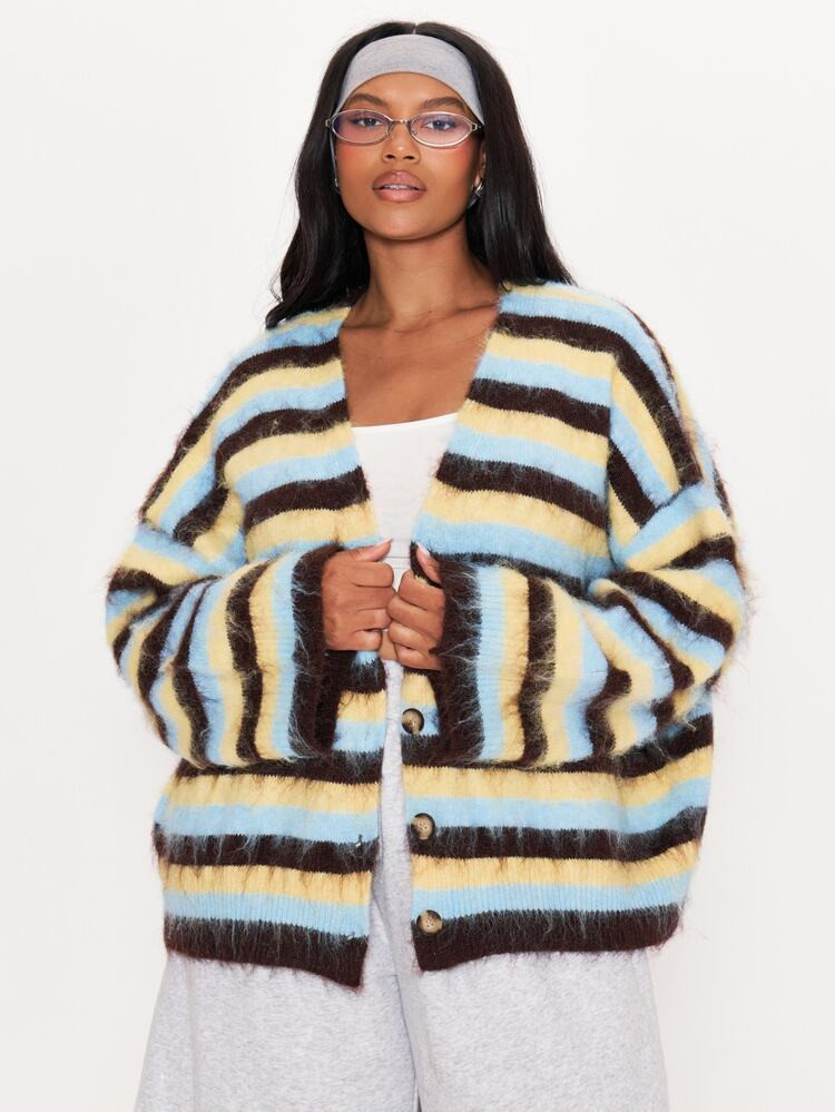MUSERA Multicolour Knitted Stripe Cardigan Winter Autumn Everyday Casual Going Out Weekdaze | SHEIN
