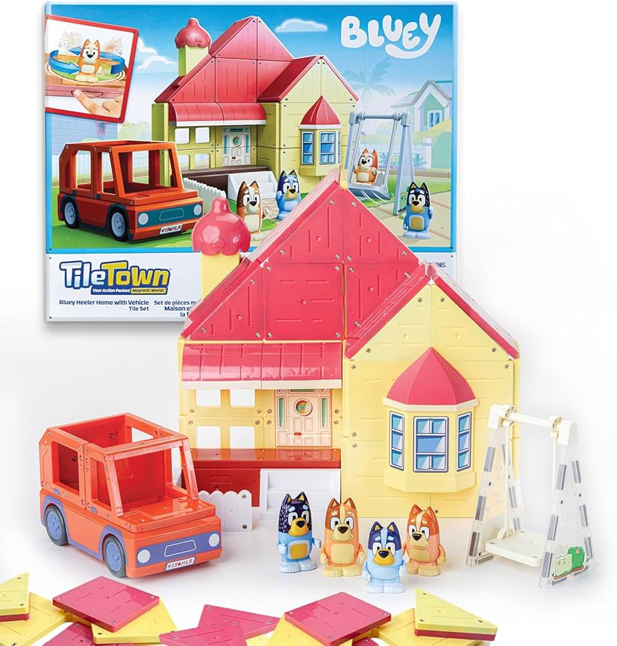 Tile Town Bluey Heeler Family Home 52-Piece Magnetic Tile Playset, Interactive STEM Magnetic Tile... | Amazon (US)