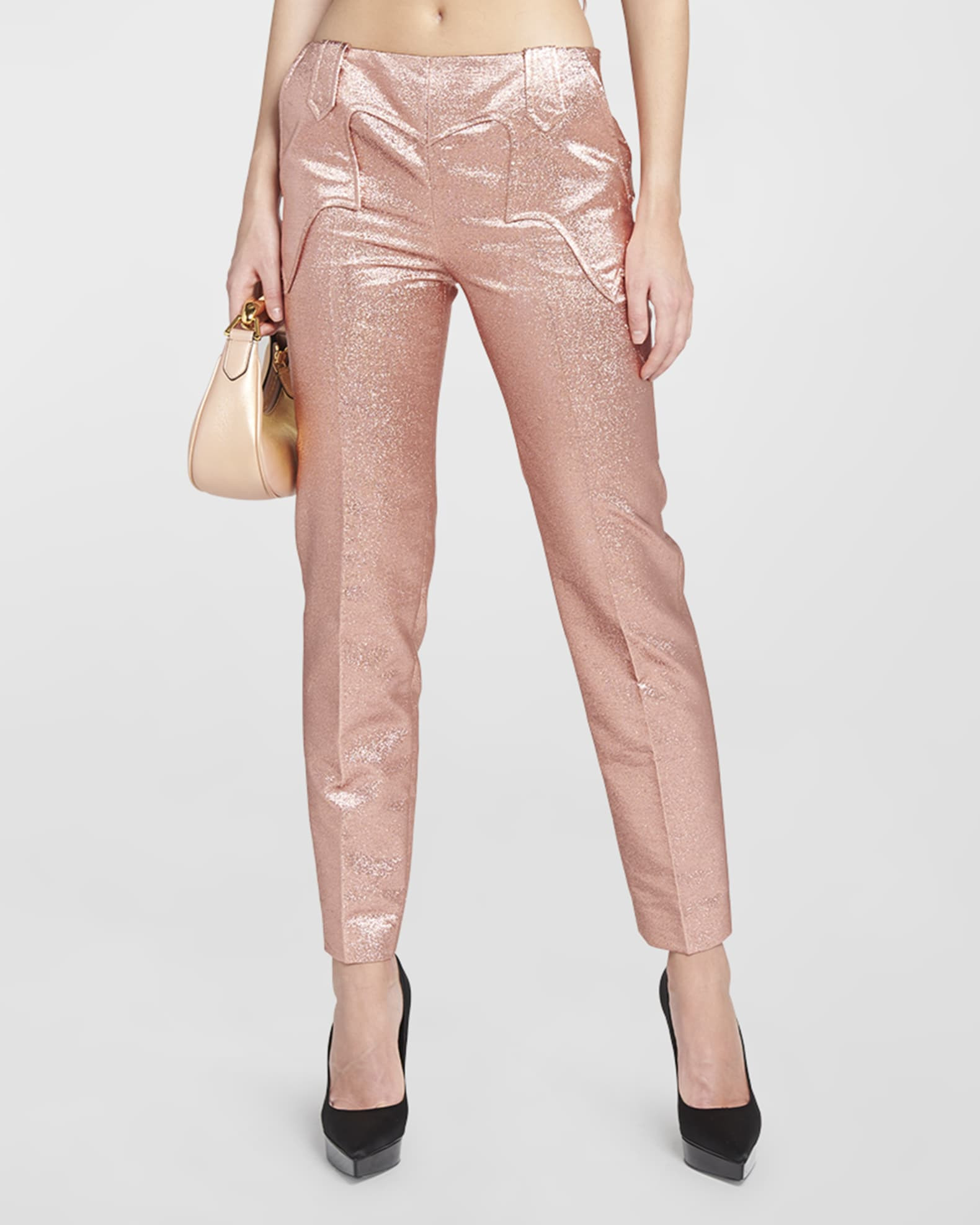 Metallic Straight-Leg Ankle Sable Western Pants | Neiman Marcus