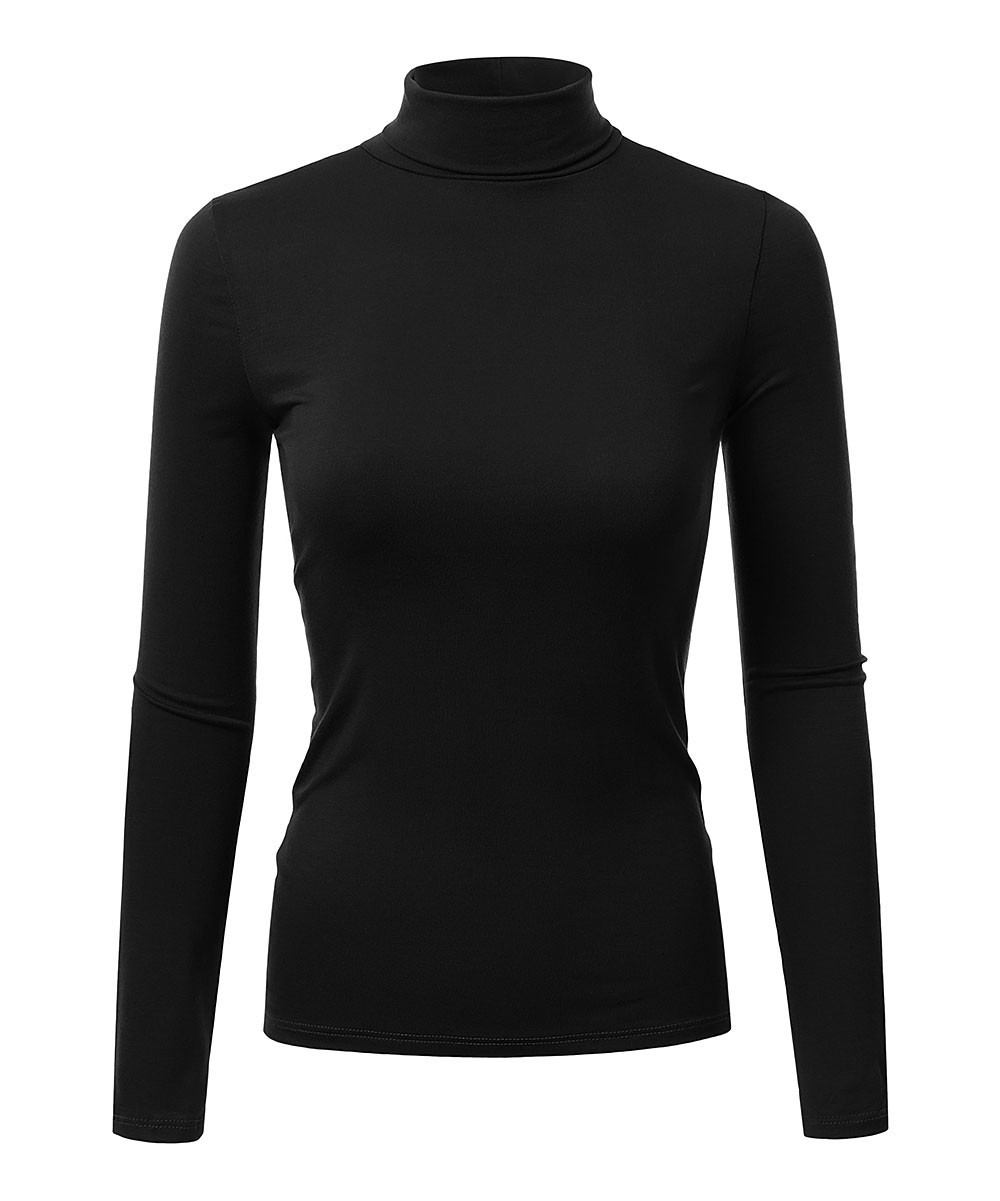 Doublju Women's Turtlenecks BLACK - Black Long-Sleeve Turtleneck - Women | Zulily