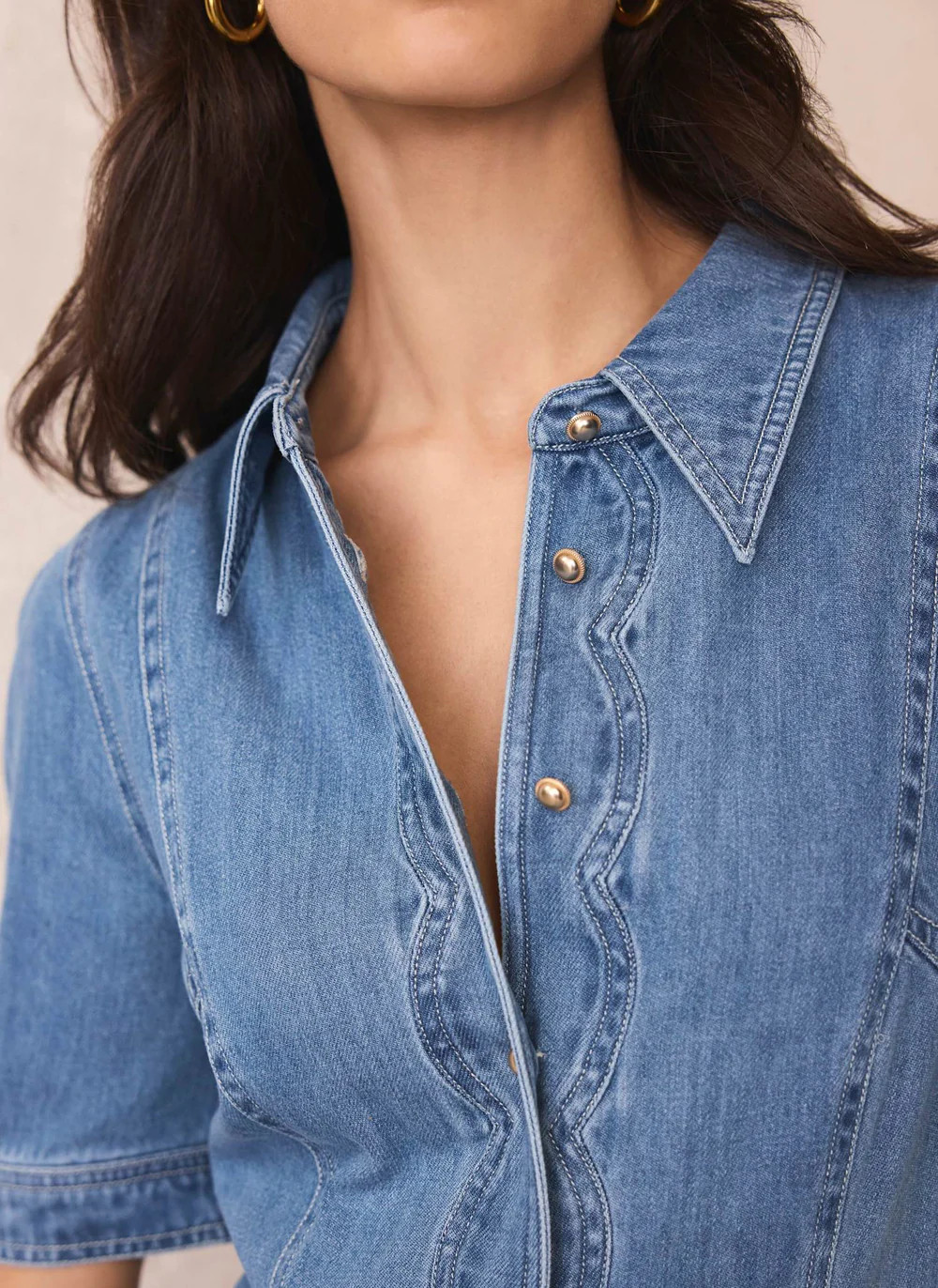 Indigo Denim Scallop Detail Midi Dress | Mint Velvet