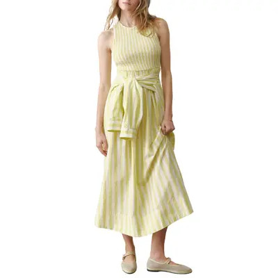Marine Layer Darcy Smocked Poplin Maxi Dress in Lime Stripe at Nordstrom, Size X-Small | Nordstrom