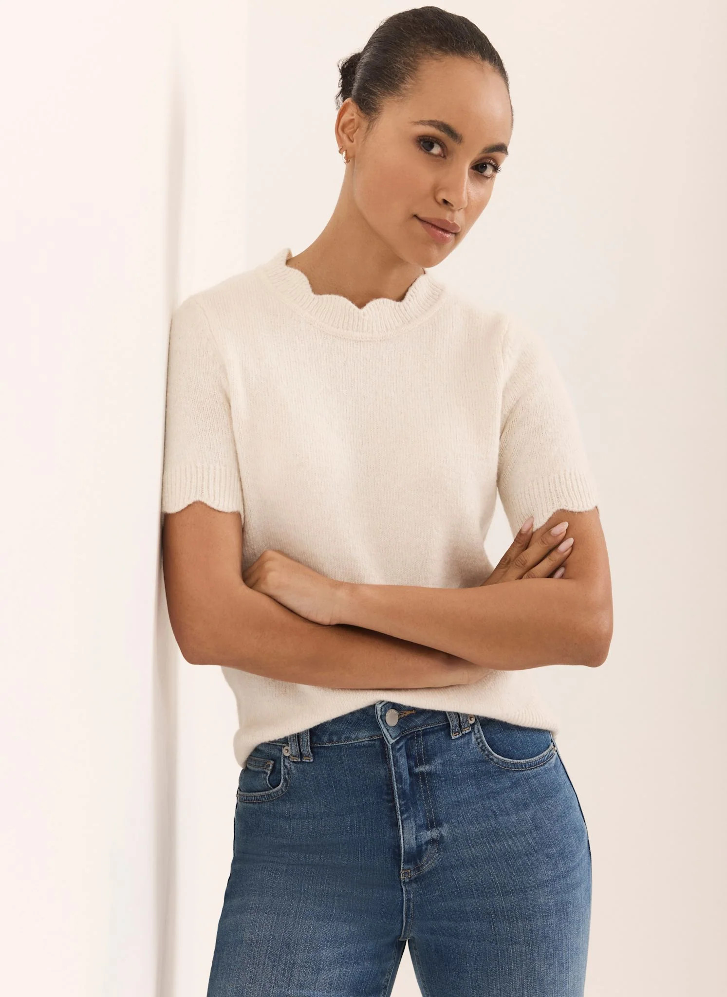 Cream Scallop Knit Top | Mint Velvet