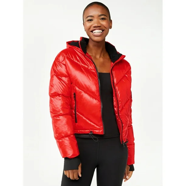 Love & Sports Women's Cropped Puffer Jacket with Hood - Walmart.com | Walmart (US)