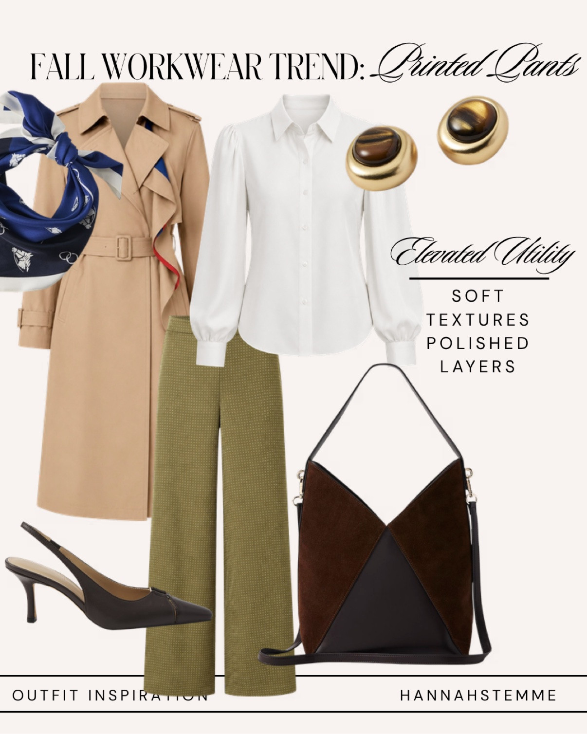 Fall workwear trend: houndstooth. A brown houndstooth tweed jacket over a white puff-sleeve button-down with black wide-leg trousers, a black croc-embossed tote and black suede loafers — heritage chic for the office. Ann Taylor is 30% off + an extra 15% off! Shop this timeless fall work outfit below.