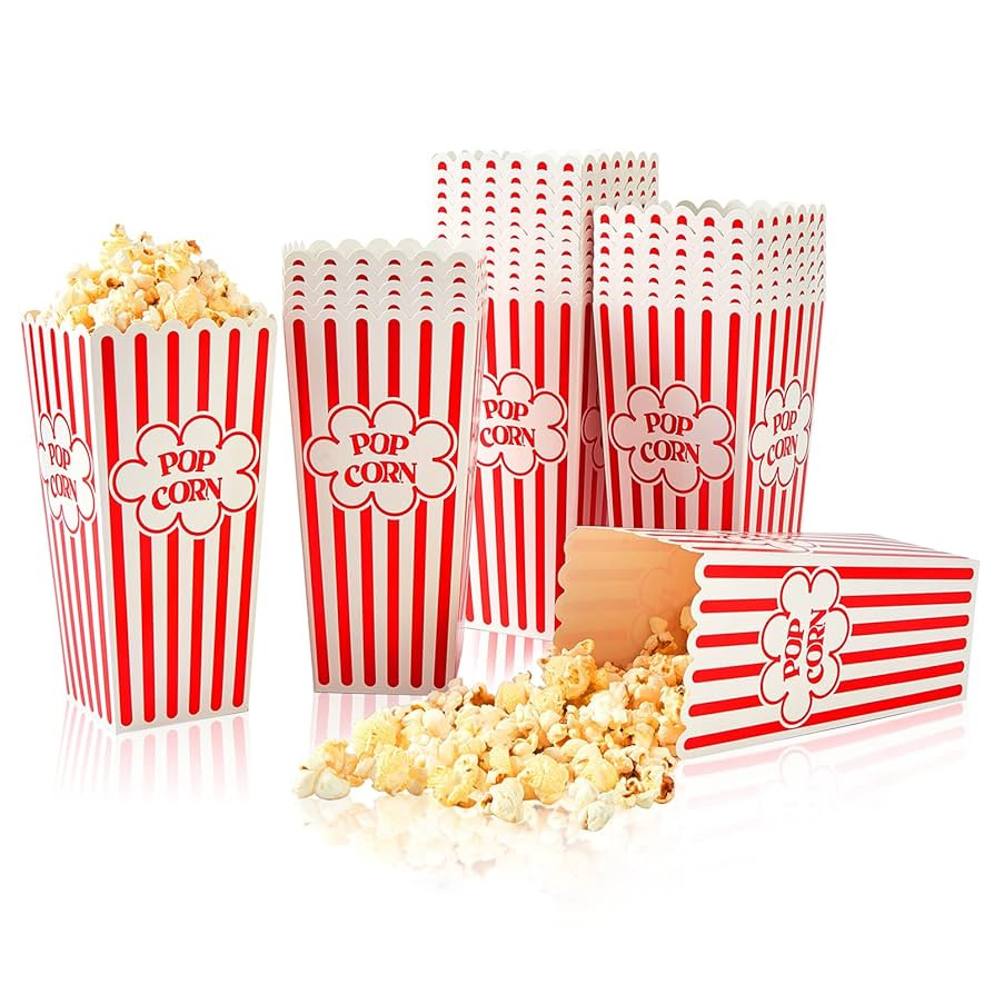 Popcorn Containers Disposable 46 Oz Red & White Striped Cardboard Popcorn Boxes for Movie Night (... | Amazon (US)