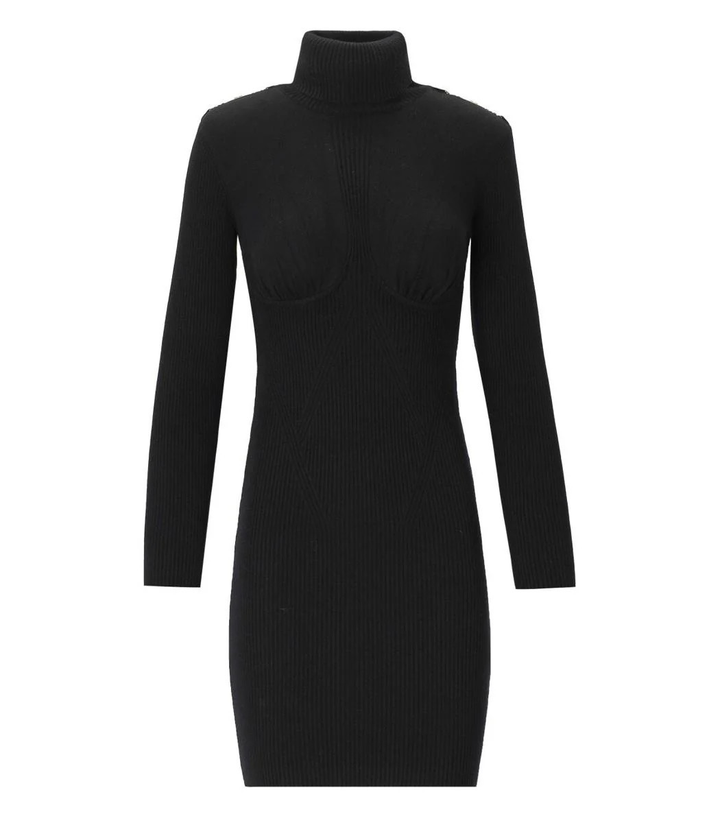 Elisabetta Franchi Black Knitted Turtleneck Dress | Baltini