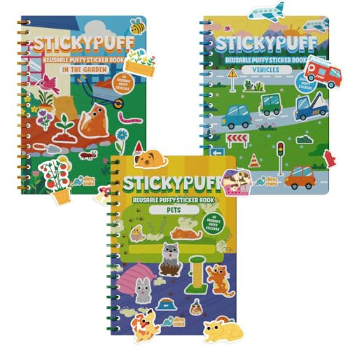DINO MINI Stickypuff Value Pack - 3 Reusable Puffy Sticker Book for Toddlers - Puffy Stickers for Toddlers - Travel Activities for Kids Ages 4-8 - Screen Free Birthday Gifts (Around Us) | Amazon (US)