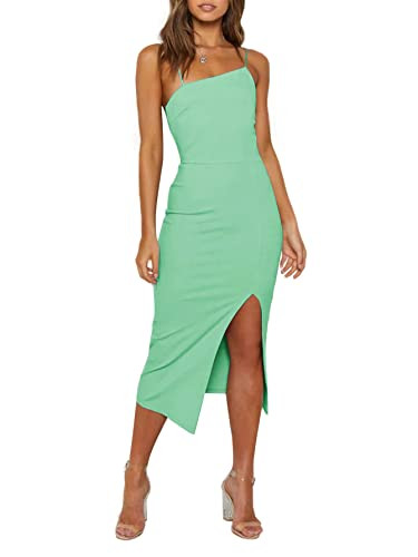 LYANER Women's Spaghetti Straps Split Hem Sleeveless Zipper Bodycon Midi Dress | Amazon (US)