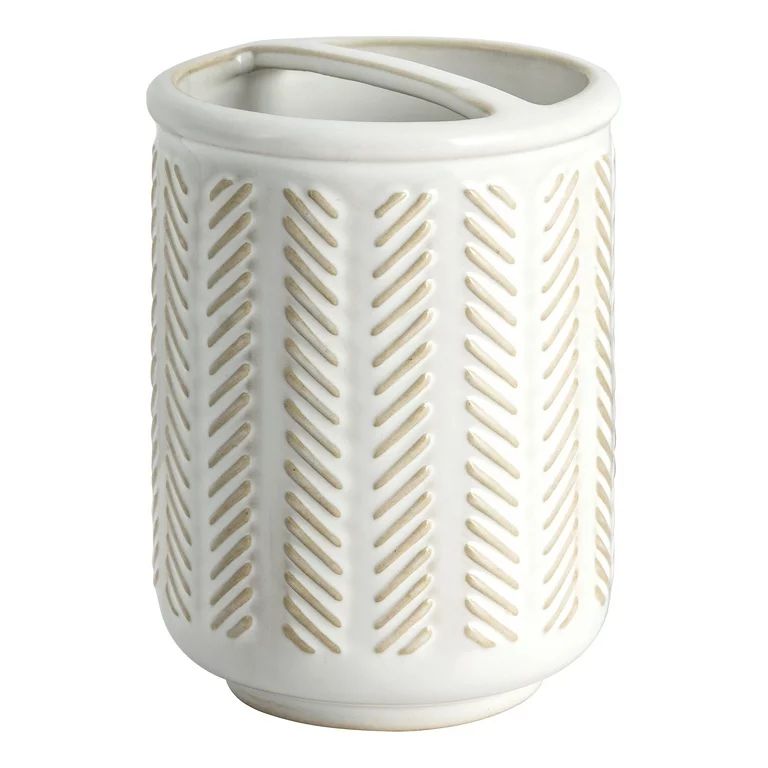 Better Homes & Gardens Reactive Glazed Textured Ceramic Toothbrush Holder in Creamy White | Walmart (US)