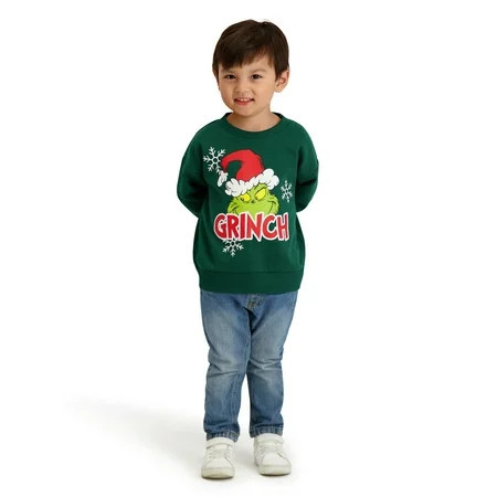 Dr. Seuss The Grinch Toddler Unisex Long Sleeve Green Sweatshirt, Sizes 12M-5T | Walmart (US)