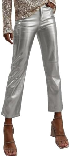 Shiny Metallic Women's Holographic Glitter Rave Dance Cropped Pants | Amazon (US)