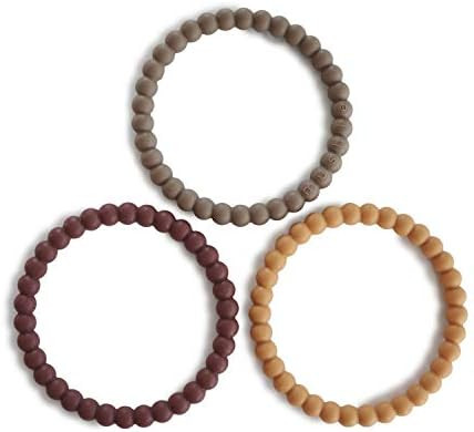 mushie Pearl Teether Bracelet | 3-Pack (Berry/Marigold/Khaki) | Amazon (US)
