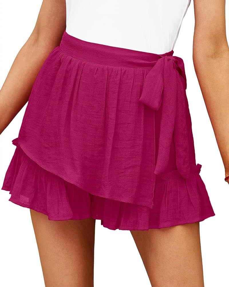 luvamia 2023 Womens Shorts for Summer Casual Flowy Shorts High Waisted Ruffle Wrap Skorts Pull On... | Amazon (US)