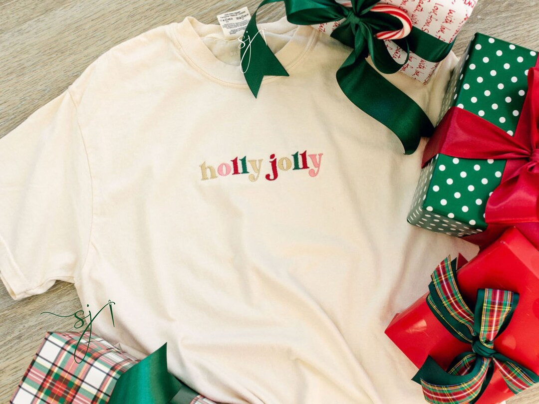 Holly Jolly Retro Embroidered Crewneck Sweatshirt or T-shirt, Christmas Colorful Winter Vintage W... | Etsy (US)