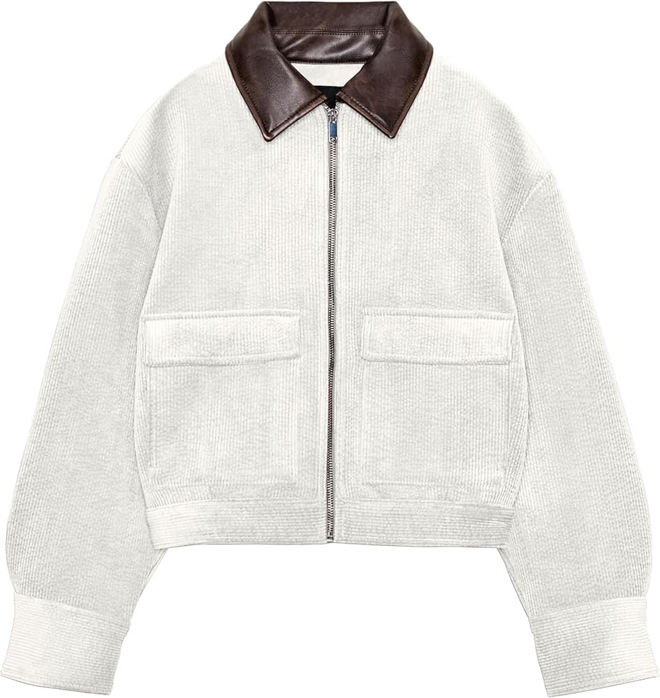 Corduroy Jacket Women Utility Cropped Bomber Jacket Spring Color Block Work Out Fall Jackets | Amazon (US)