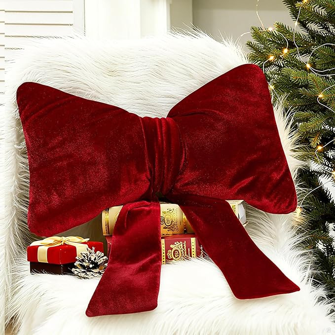 Thyle Christmas Large Red Bow Pillow 18 x 16 Inches Velvet Christmas Throw Pillow Decorative Cute... | Amazon (US)