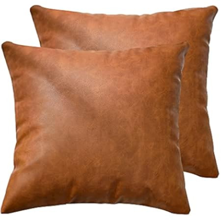 MANDIOO Set of 2 Faux Leather Decorative Throw Pillow Covers Modern Solid Outdoor Cushion Cases Luxu | Amazon (US)