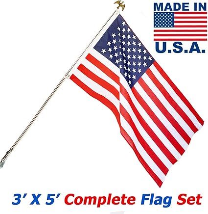 GiftExpress Proudly Made in USA, American Flag Kit 3x5 Ft Flagpole Set, 6 Ft Steel Pole + America... | Amazon (US)