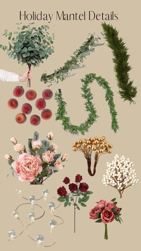 Holiday mantel. These are the items and/or VERY similar to the items we used to create our 2022 mantel. #mantel #holiday #decor #garland #flowers #home

#LTKHoliday #LTKhome