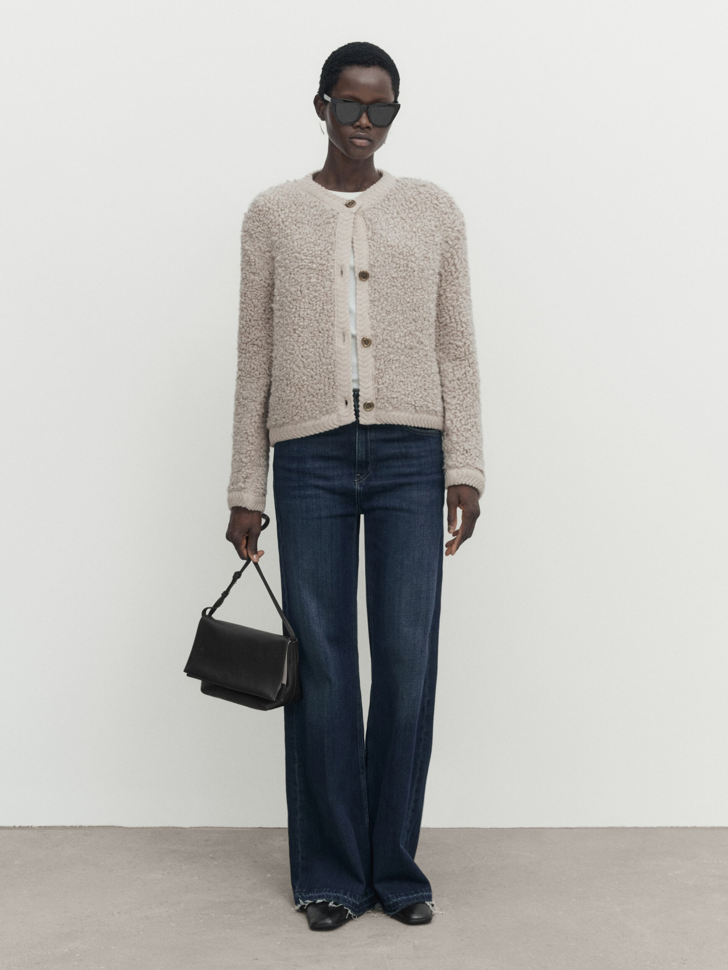 Bouclé knit cardigan with buttons | Massimo Dutti US