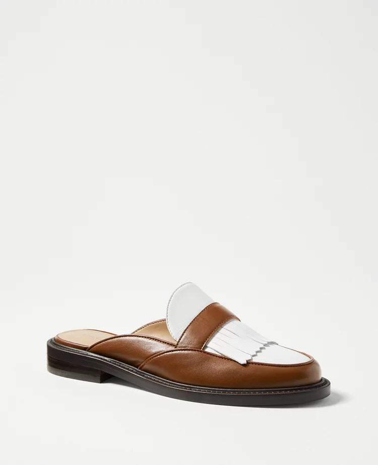 Kiltie Leather Loafer Slides | Ann Taylor (US)