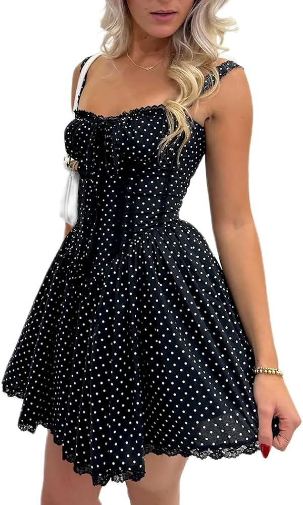 Womens Summer Dresses Y2k Short Puff Sleeve Flowy Graduation Dress Lace Peplum Off The Shoulder M... | Amazon (US)