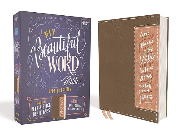 NIV, Beautiful Word Bible, Updated Edition, Peel/Stick Bible Tabs, Leathersoft, Brown/Pink, Red L... | Amazon (US)