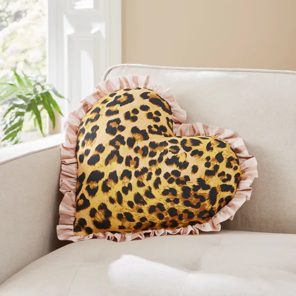 Heart Shaped Leopard Frill Cushion | Dunelm (migrated)