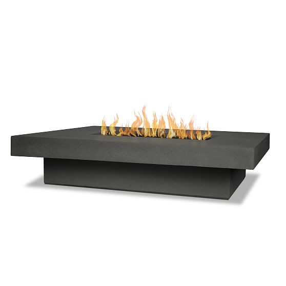 Concrete Lipped Rectangle Fire Table, 60", Carbon | West Elm (US)