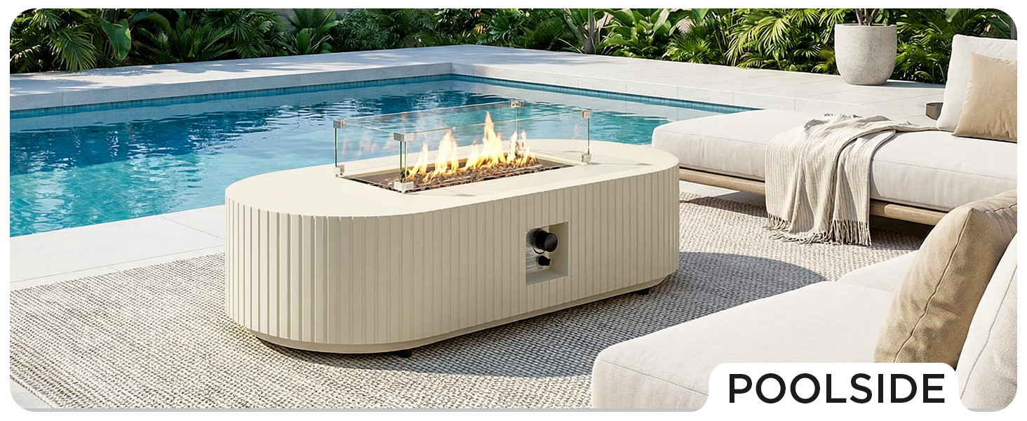 Amazon.com: ComaZoo 60" Outdoor Propane Fire Pit Table, 50,000 BTU Oval Concrete Fire Pit Coffee ... | Amazon (US)