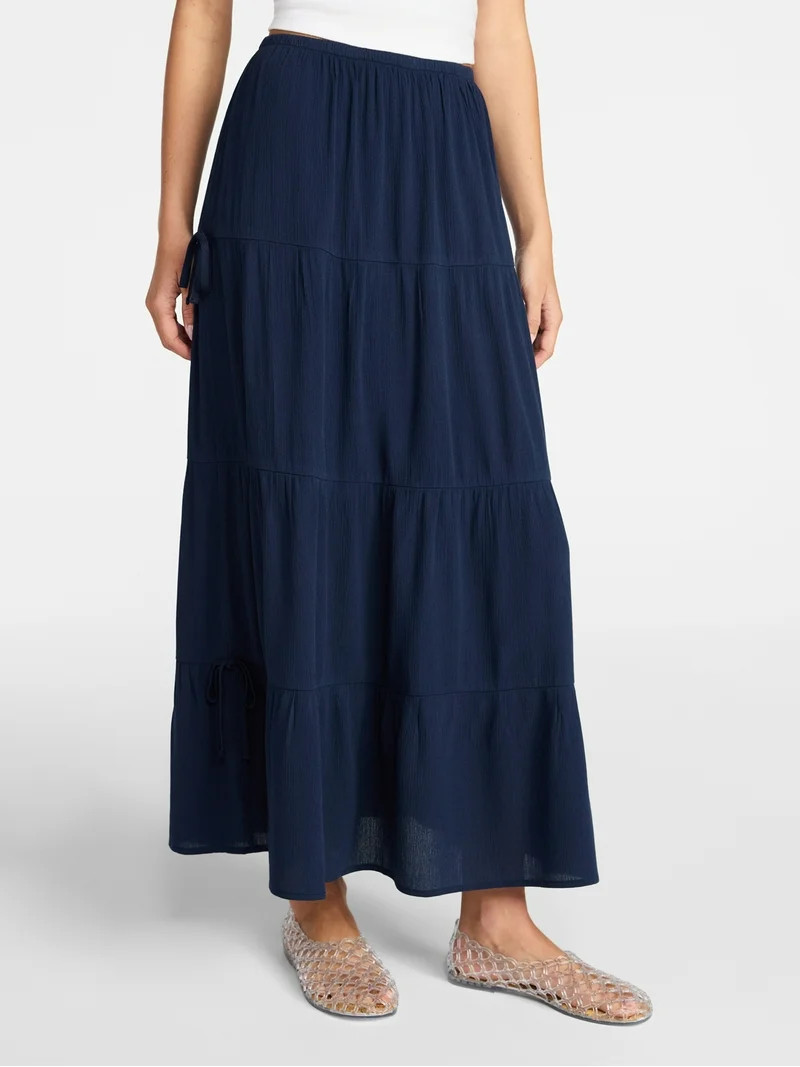 No Boundaries Side Tie Tiered Maxi Skirt, Women's and Women's Plus Sizes XXS-4X | Walmart (US)